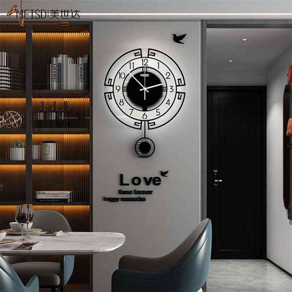 MEISD Large Vintage Pendulum Wall Clock with Silent Quartz Movement, Black Traditional Hanging Timepiece for Living Room Decor 210325