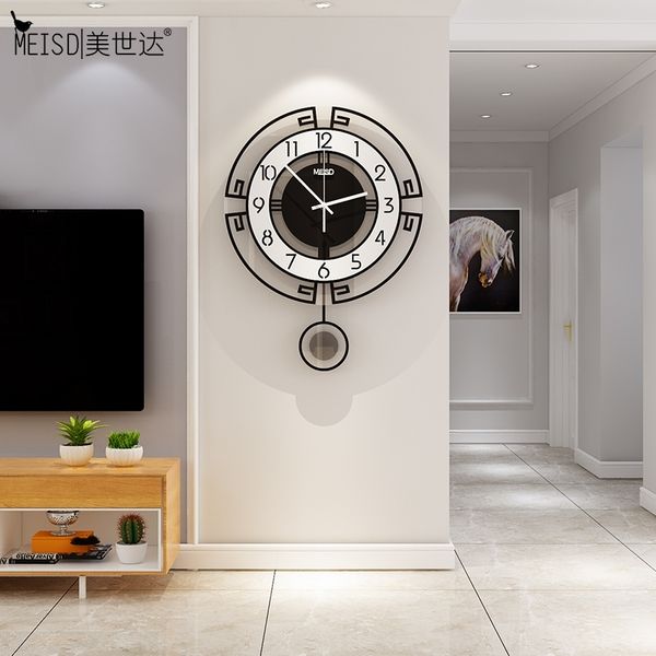 MEISD Large Vintage Pendulum Wall Clock with Silent Quartz Movement, Black Traditional Hanging Watch for Living Room Decor, Free Shipping 210310