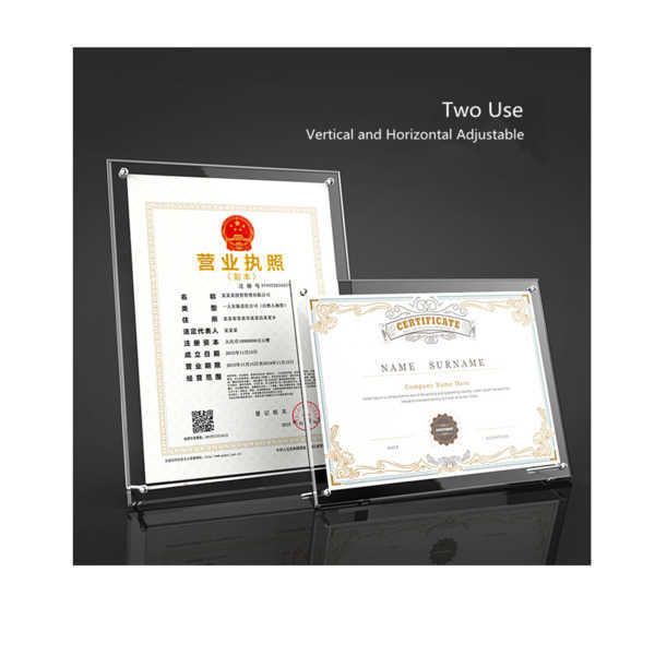 Menu A4 Leaflets Card Holder Stand Acrylic Tabletop Poster Product Name Sign Holder Stand Certificate Frame

Acrylic tabletop stand for displaying A4 leaflets, posters, product names, certificates, and cards
