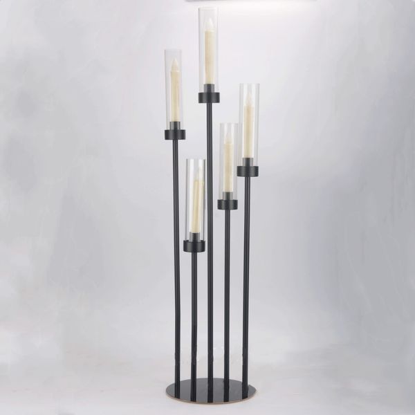 Metal 5-arm black candelabra for wedding centerpieces and party decor