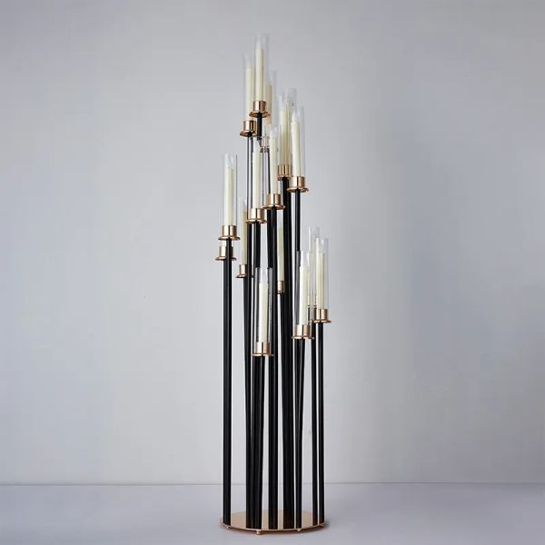 Metal Candelabra with 16 Black Candlesticks for Wedding Centerpieces and Party Decor