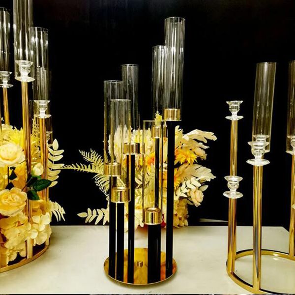 Metal candlesticks and black candle holders for wedding centerpieces and party decor