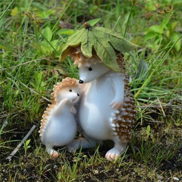 Miniature hedgehog figurine for fairy garden decor, perfect for tabletops and balcony displays