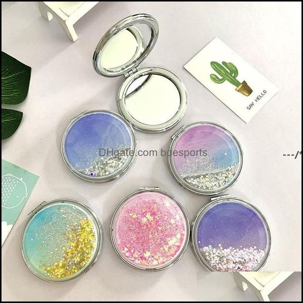 Mirror with glitter and quicksand effect, double-sided and foldable in five colors, portable for easy carrying