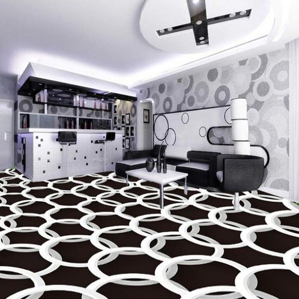 Modern 3D black and white geometric circle pattern self-adhesive waterproof PVC wallpaper for walls and floors