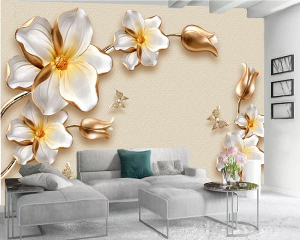 Modern 3D floral and butterfly wallpaper for elegant indoor TV backgrounds and wall decor