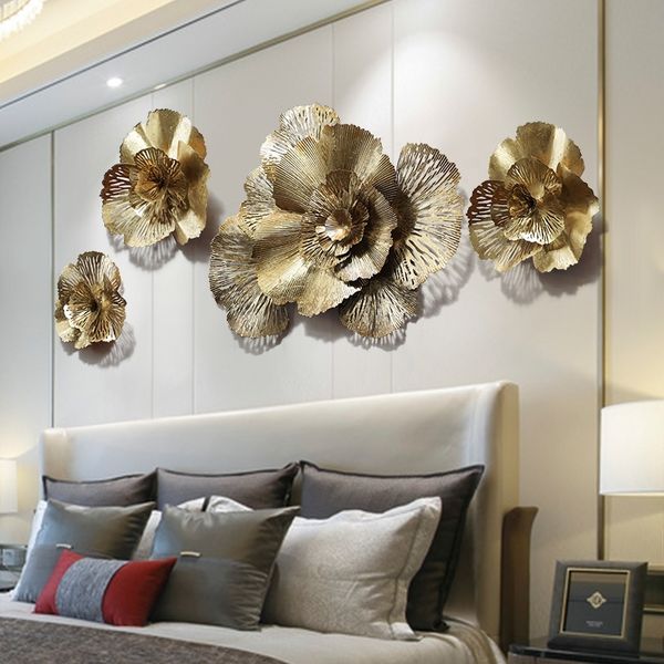 Modern 3D gold floral wrought iron wall decor for home, living room, hotel porch or as wall sticker ornaments