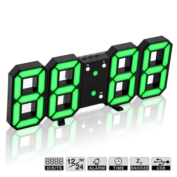 Modern 3D LED digital alarm clock with charging, luminous wall or table clock for home wake-up and decoration