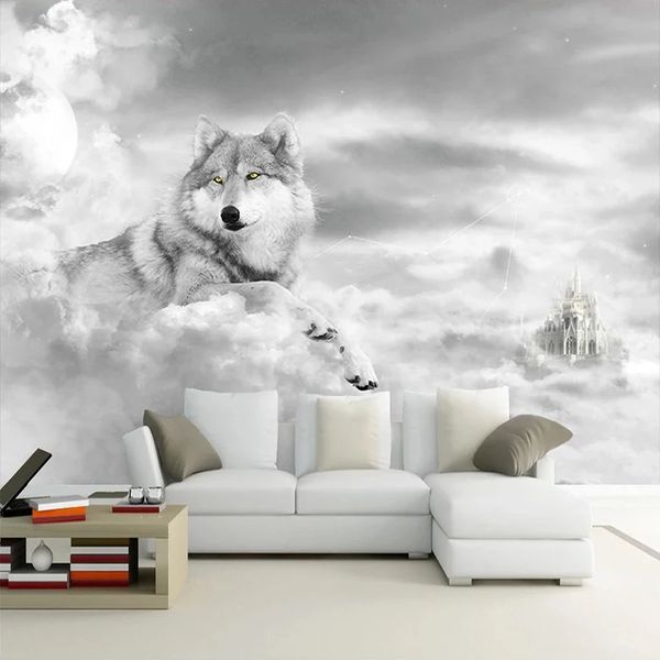 Modern 3D mural wallpaper featuring wolf designs, ideal for living rooms, bedrooms, and restaurants with waterproof properties