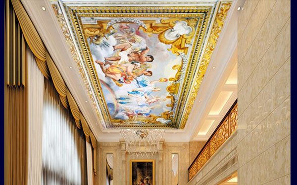 Modern 3D mural wallpaper for ceilings, custom European royal gold design, living room wall decor with 3D effect