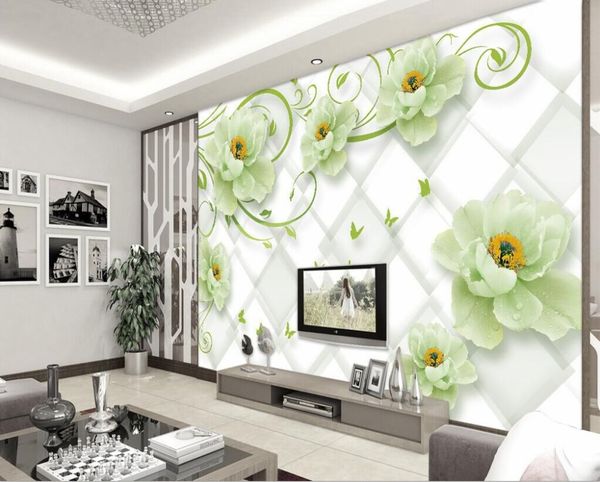 Modern 3D peony TV wall mural, professionally crafted for large-scale wallpaper installations