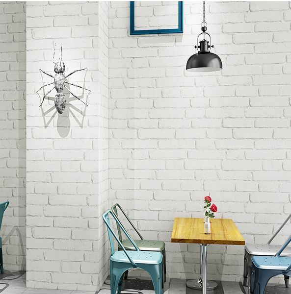 Modern 3D vintage-style white brick wallpaper with a realistic stereo effect, made of durable PVC vinyl for a rustic faux brick look