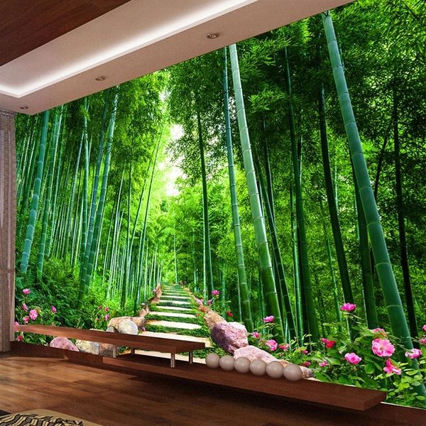 Modern bamboo forest wall decal for contemporary living room decor