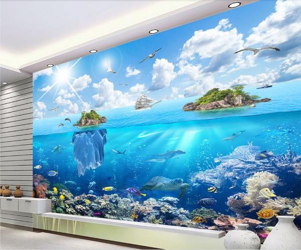 Modern creative 3D horse island scenery wallpaper for living room TV backdrop