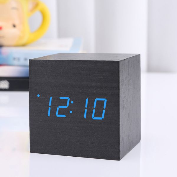 Modern digital wooden LED alarm clock with retro glow, featuring snooze function, ideal for desktop or table decor in 2021