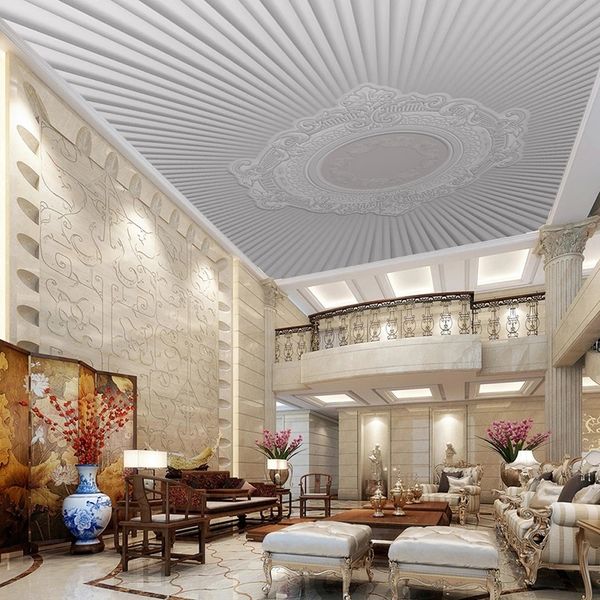 Modern European-style 3D wallpaper with embossed patterns for living room ceilings, waterproof mural fresco