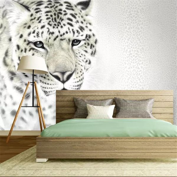 Modern fashion leopard-print living room TV wall mural with green wallpaper design