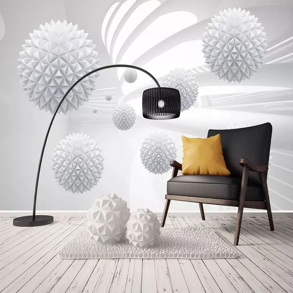 Modern geometric 3D wallpaper with solid ball design for contemporary living room decor, waterproof and self-adhesive