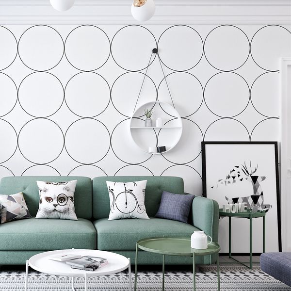 Modern geometric wallpaper featuring simple round lattice art in PVC for home decor, ideal for TV, sofa, and bedroom walls