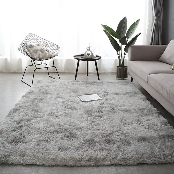 Modern gray fluffy carpet for living rooms, anti-slip washable large rug ideal for bedroom decor
