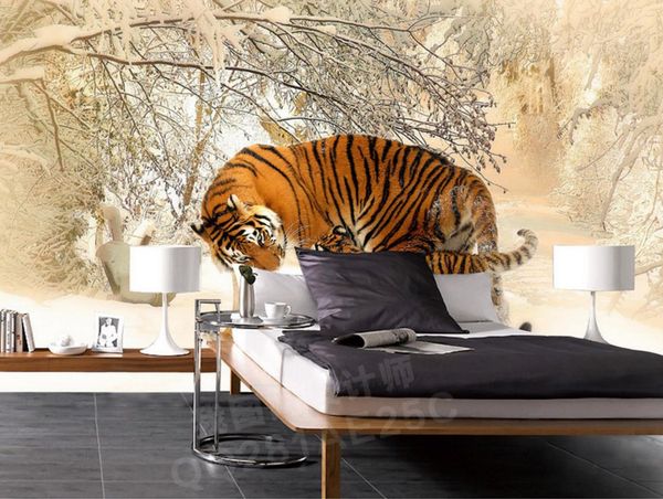 Modern high-end animal winter snow scenery wallpaper for home decor and Chinese TV backdrops