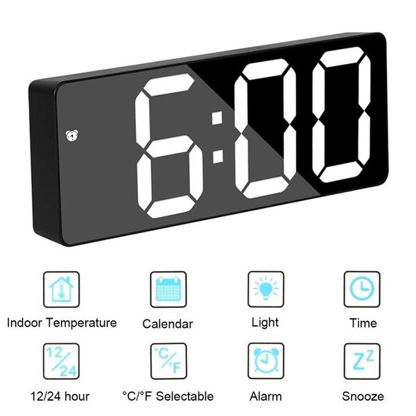 Modern LED digital clock with large display, ideal for bedrooms, dorms, and living spaces