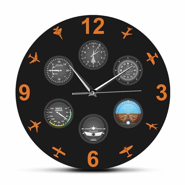 Modern military aircraft flight instrument wall clock for aviation enthusiasts, a silent pilot-themed home decor timepiece