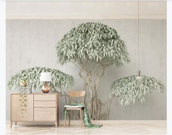 Modern minimalist 3D tree mural wallpaper for living room TV walls