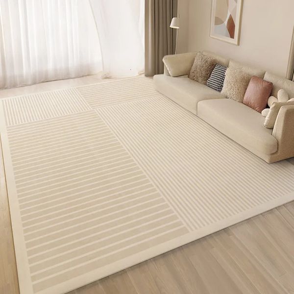 Modern minimalist abstract striped rug for living room or bedroom, large black and white short pile home decor mat