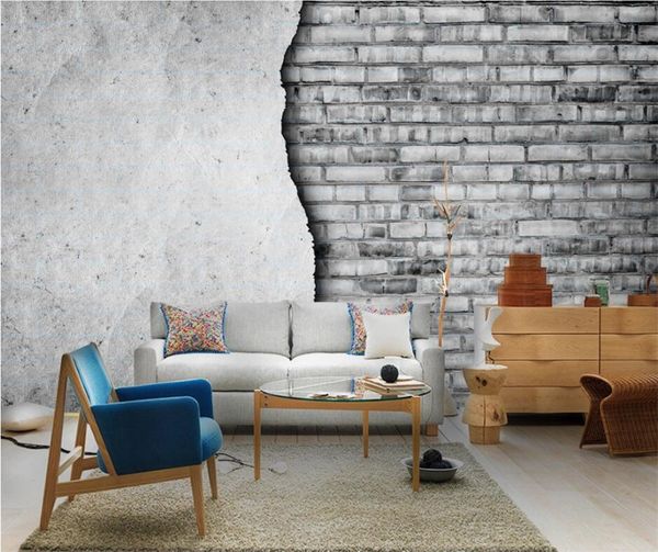 Modern minimalist gray brick wall photo wallpapers for restaurant, cafe, and bar decor, featuring 3D wall murals