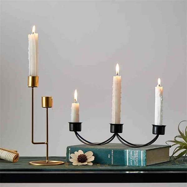 Modern minimalist metal candle holders for weddings, gold dining table decor, stylish home accents