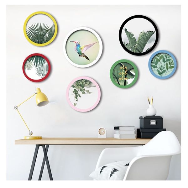 Modern minimalist round picture frame for wall art, perfect for 6-10 inch paintings in living room decor, DIY gift option available