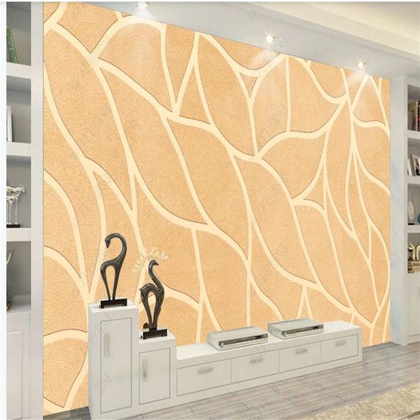 Modern minimalist wallpaper featuring 3D geometric leaf line patterns for TV backdrop