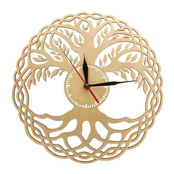 Modern Sacred Geometry Wall Clock - Handcrafted Wooden Tree of Life Design, Rustic Infinity Tree Home Decor for Zen Spaces