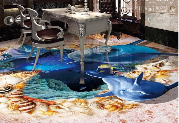 Modern waterproof PVC self-adhesive dolphin-themed 3D flooring and wall tiles for kitchens