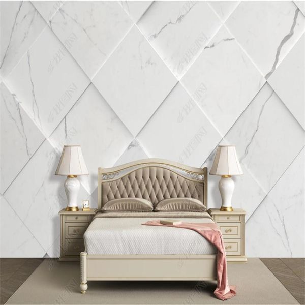 Modern white marble wallpaper with seamless stitching for living room walls