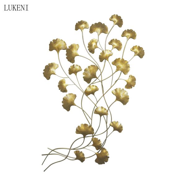 Modern wrought iron ginkgo leaf wall decor for living room or porch background