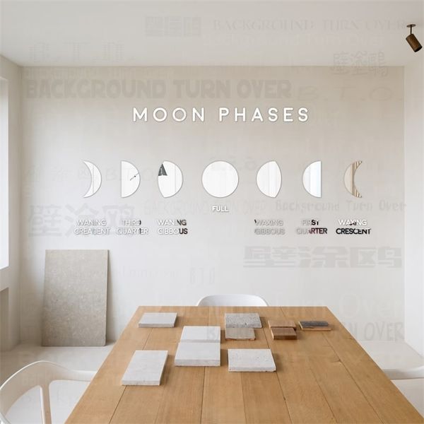 Moon phase wall decals for kids' rooms, nursery decor, and bedroom doors in 3D design