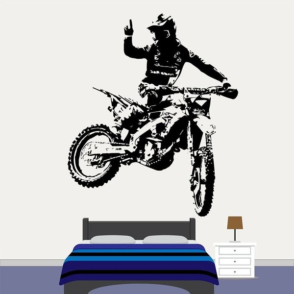 Motocross bike vinyl wall stickers for boys' rooms, man caves, or home decor, featuring a cool dirt bike design