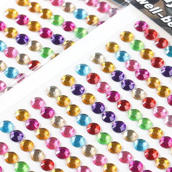 Multicolor self-adhesive DIY diamond painting stickers for kids' crafts, 6mm acrylic crystal gems, 168 pieces per set for decorating cars and phones