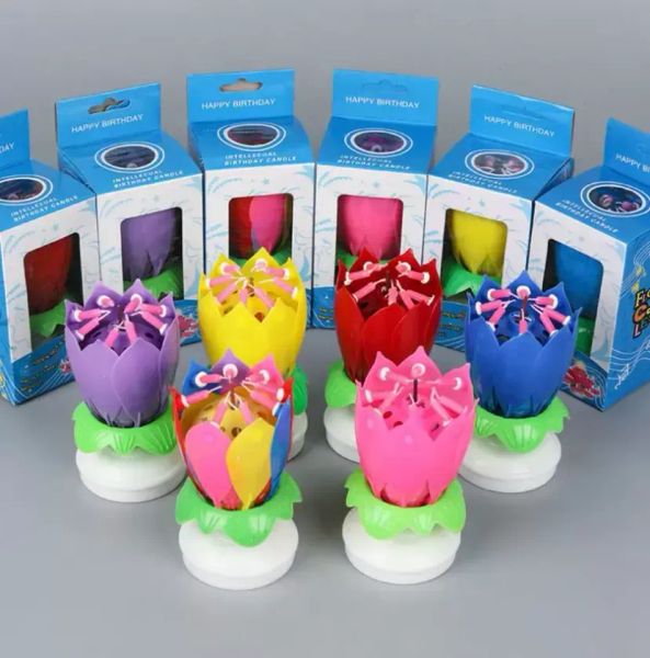 Musical rotating lotus flower candle for birthday cake decoration and gifting