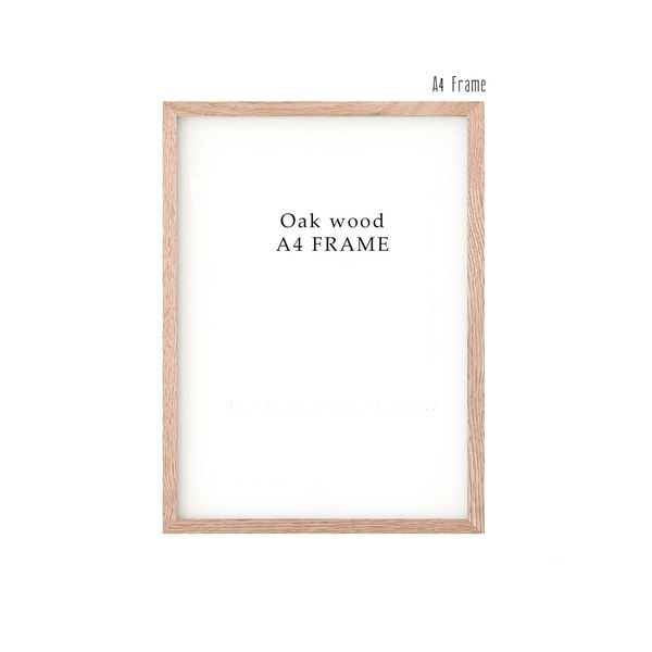 Natural oak wood photo frames in sizes A5, A4, A3, 10x15, 13x18, 18x24, and 20x25cm