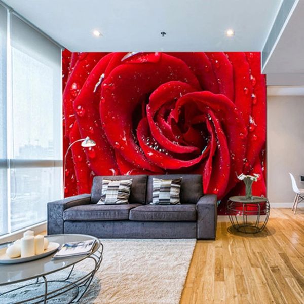 New 3D wallpaper featuring large custom murals with stereo rose flowers for bedroom, living room TV backdrops, and marriage room decor