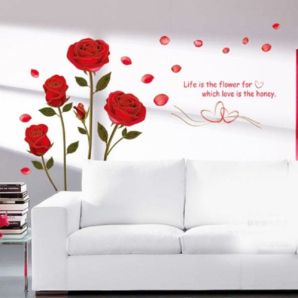 New removable wall sticker featuring a red rose and the quote 