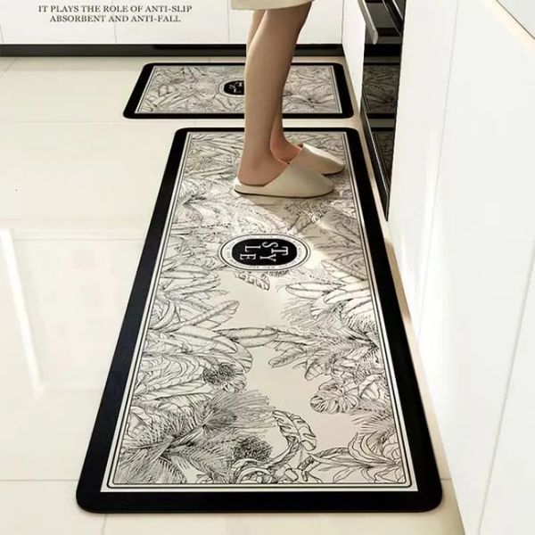 Non-slip kitchen bath mat made of diatom mud, washable and long strip design