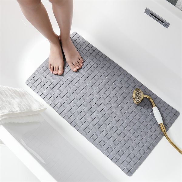 Non-slip PVC bath mat with suction cups and drainage holes for shower or bathtub use