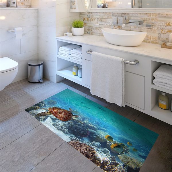 Non-slip sea creature floor decal with 3D effect for bathroom walls