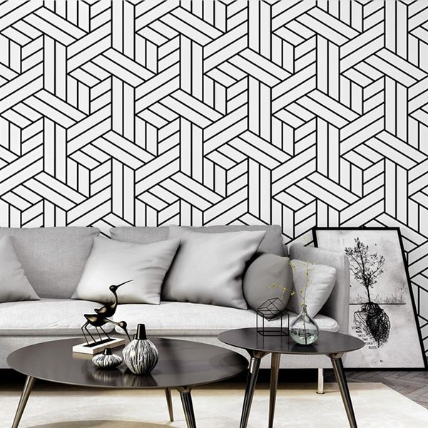 Nordic black and white striped wallpaper for minimalist home decor in living rooms and bedrooms