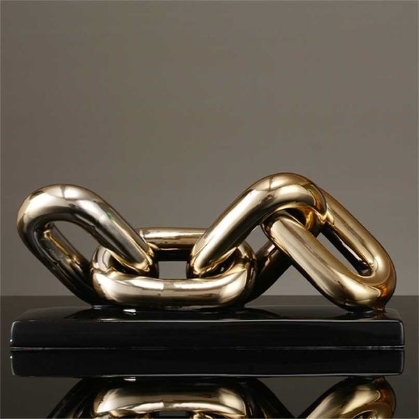 Nordic golden chain sculpture decorations for office desk, ceramic figurines and porcelain home ornaments