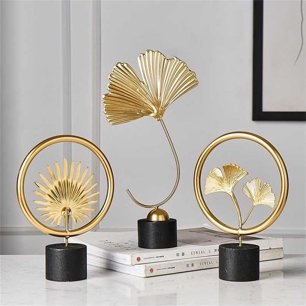 Nordic golden leaf iron ornaments for home and office decor